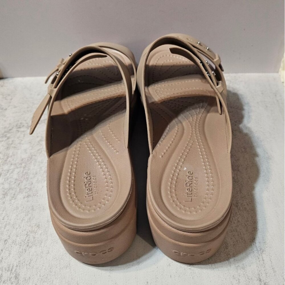 Crocs Brooklyn Buckle Strap Wedge Platform Sandals Beige Women's Size 9 - Picture 6 of 12